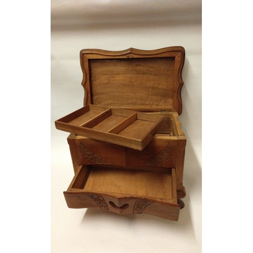 232 - Wooden Work/sewing box with removable tray and drawer 43cm x 28cm x 33cm