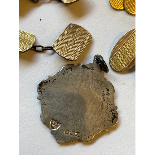 242 - Hallmarked Silver School Medallion Along With Two Pairs Of Cuff Links.