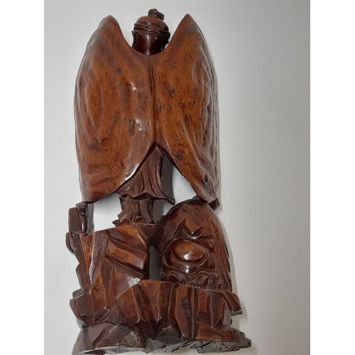 221 - Vintage Oriental/Asian wood carving of an Angel figure standing over an Old Man, 42cm high