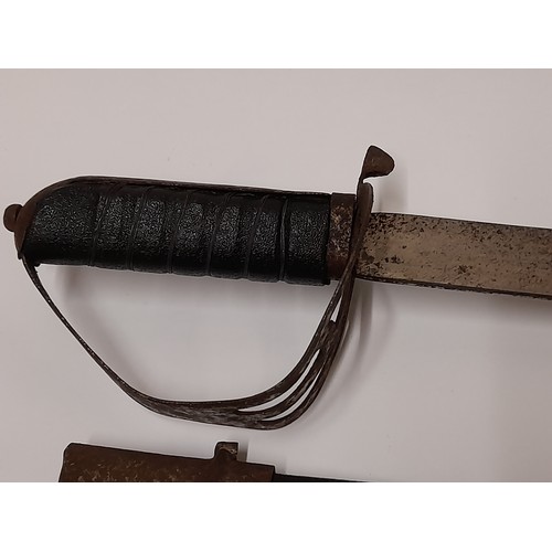 224 - Sword and Scabbard, (poss indian) with Etched decorated Blade. 88cm long