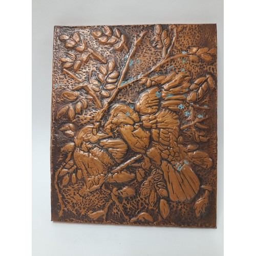 226 - Copper Reppousse work of two Birds in a Bush, 32cm x 28cm