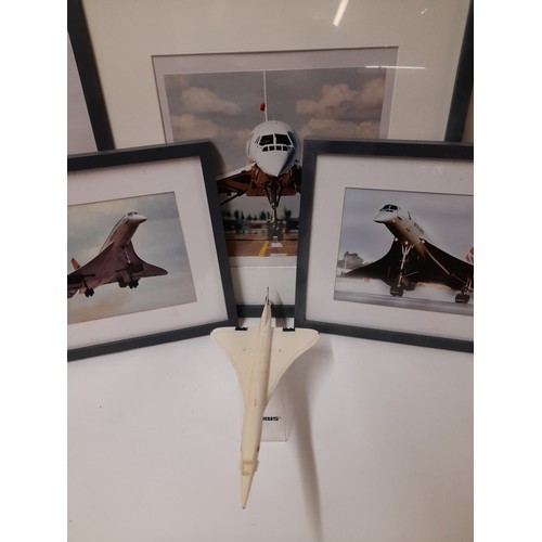 304 - Concord interest to include Plastic model and 3 Framed and Glazed Photographs, largest 53cm x 53cm