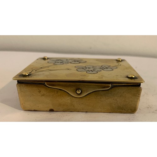 131 - Antique German Brass And Silver Plate Stamp Box Signed GES.GESCH
8.5 x 6.5 x 2.5 cms h