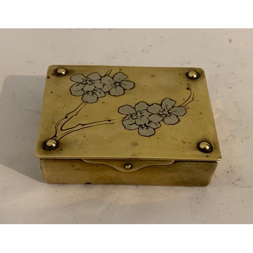 131 - Antique German Brass And Silver Plate Stamp Box Signed GES.GESCH
8.5 x 6.5 x 2.5 cms h