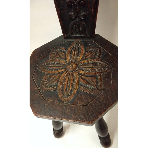 308 - Vintage Spinning stool having carved back and seat