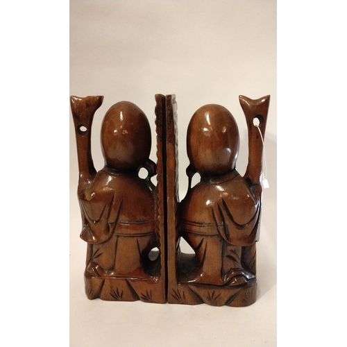 314 - Pair of carved wood  Immortals in the form of Book Ends.