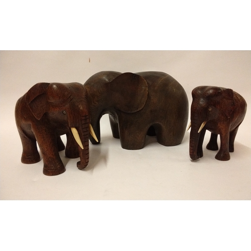 316 - 3 x wood carved elephants, largest 25cm long