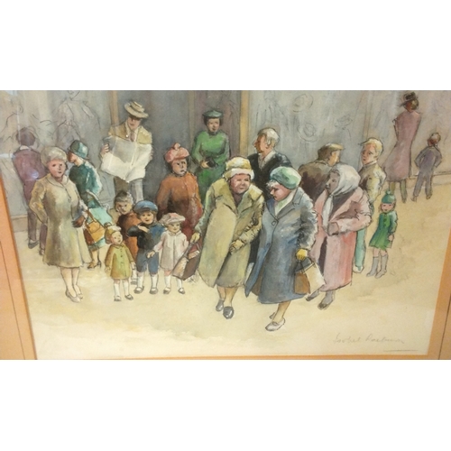 333 - Framed and Glazed water colour of a group of people by Isobel Reaburn, signed lower right, 50cm x 44... 