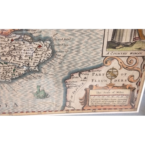 336 - Framed and Glazed map The Kingdom Of England with manuscript to verso, 69cm x 57cm