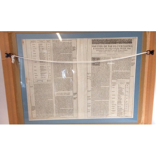 336 - Framed and Glazed map The Kingdom Of England with manuscript to verso, 69cm x 57cm