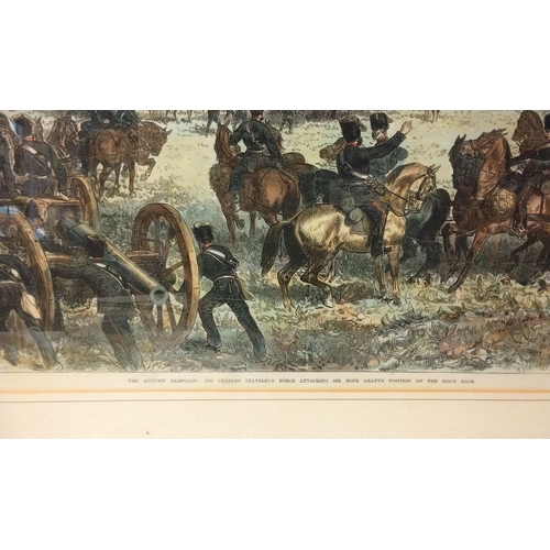 350 - Framed and Glazed print of Charles Staveley's force attacking Sir Hope Grants position on the Hogs B... 