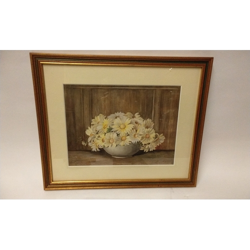 292 - Framed and Glazed water colour still life of flowers in a bowl, signed lower left, 43cm x 36cm