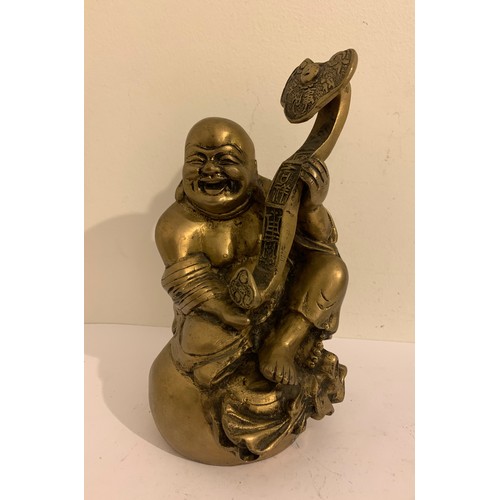 701 - Large Brass Statue Of A Laughing Buddha Holding A Ceremonial Staff
20 cms h