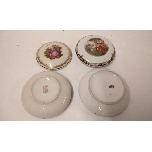 735 - 2 x Ceramic trinket boxes With Classical Decoration, largest 13cm dia x 8cm high