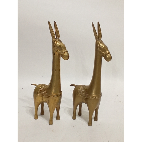 691 - Pr of mid century brass donkeys / alpacas 29cm x 11cm