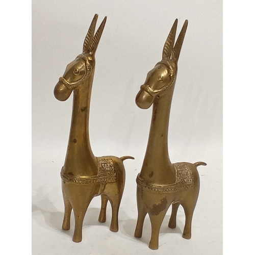 691 - Pr of mid century brass donkeys / alpacas 29cm x 11cm