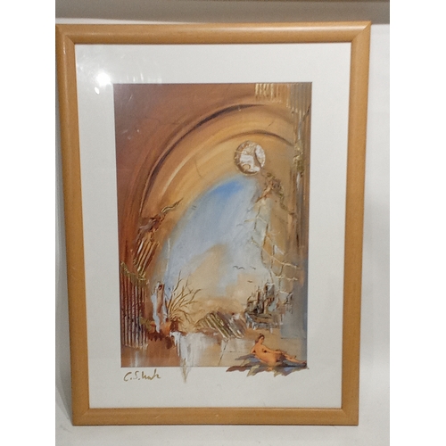 745 - Framed decorative fantasy print  signed. 76cm x 56cm