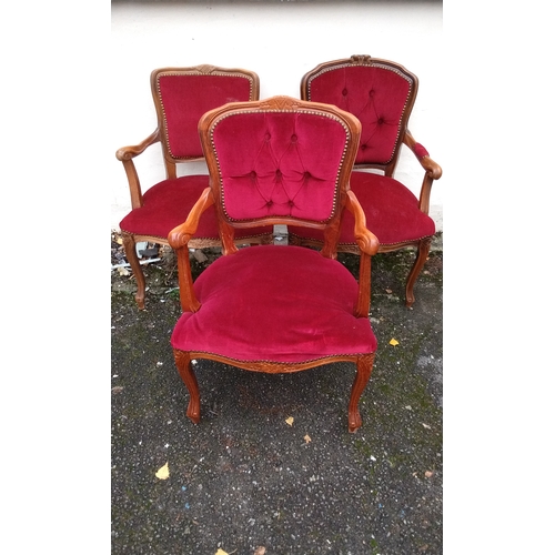 792 - 3 x red upholstered arm chairs