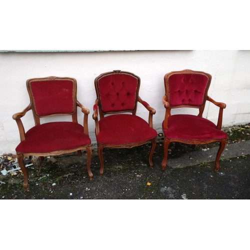 792 - 3 x red upholstered arm chairs