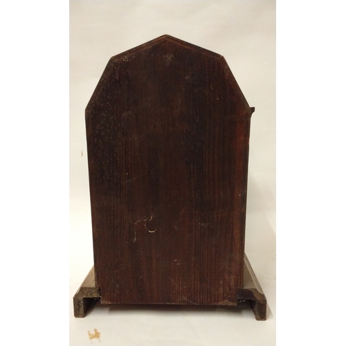 800 - Oak cased mantle clock with chime, (with key) 34cm high