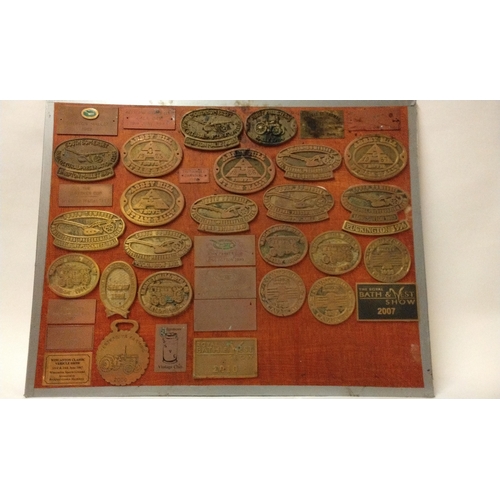 805 - Quantity of Brass Steam Rally Plaques mounted on board