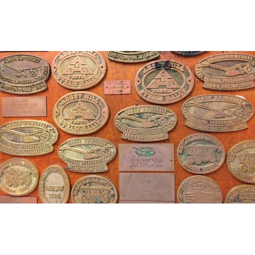 805 - Quantity of Brass Steam Rally Plaques mounted on board