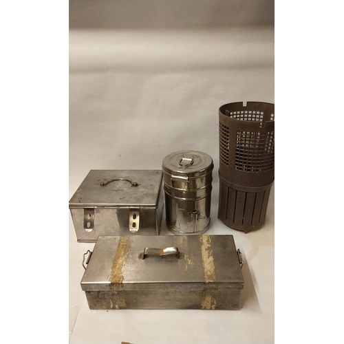 811 - 3 x Medical stainless steel sterilising boxes and a plastic holder (4)