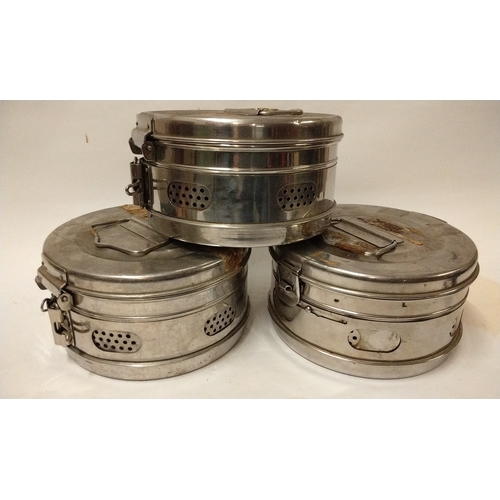 814 - 3 x stainless steel sterilising tins