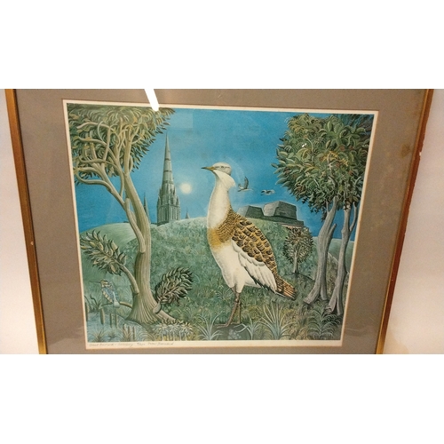 819 - Peter Barnard Ltd Edition print Great Bustard-Salisbury 8/200 framed and Glazed, 55cm x 52cm