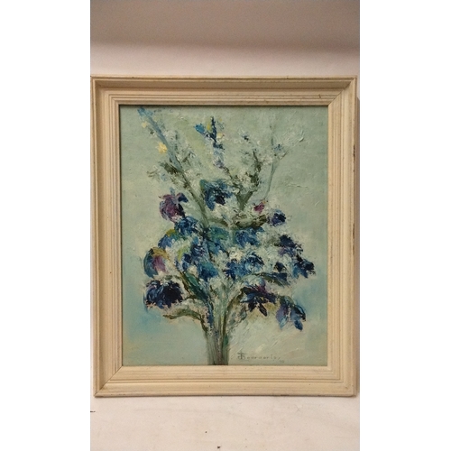 822 - Still life painting of flowers framed and signed lower right 48cm x 58cm