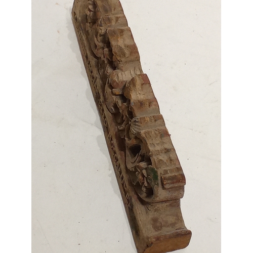 872 - Decorative Antique Italian wood carving possibly a small lintel or Sicilian cart fragment with 
GIOV... 