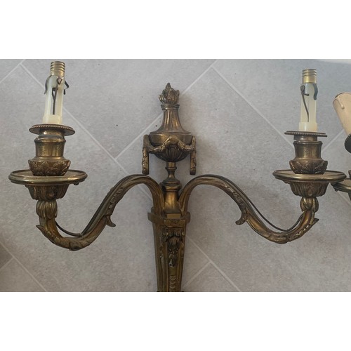 901 - Pair Of Vintage Bronze Louis XVI Style Electrified 2 Branch Wall Lights
40 cms h 33 cms span