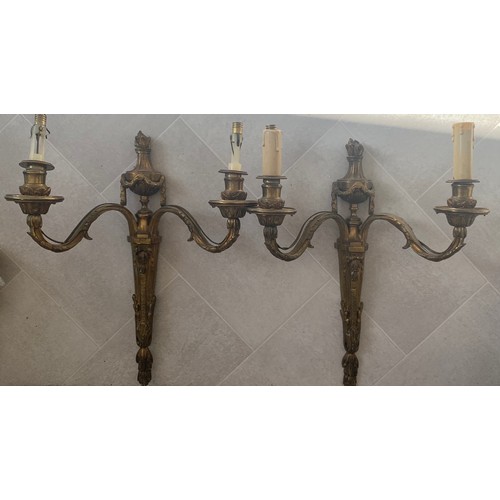 901 - Pair Of Vintage Bronze Louis XVI Style Electrified 2 Branch Wall Lights
40 cms h 33 cms span