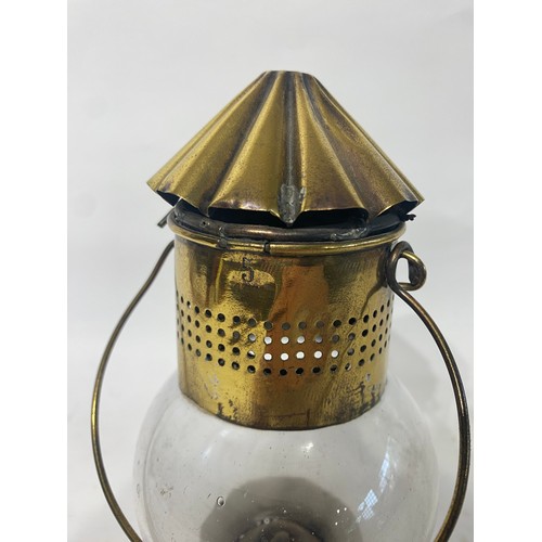 1091 - Vintage Marine Brass and Bubble Glass Oil / Kerosene Lantern. 22.5cm Height