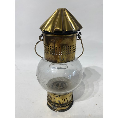 1091 - Vintage Marine Brass and Bubble Glass Oil / Kerosene Lantern. 22.5cm Height