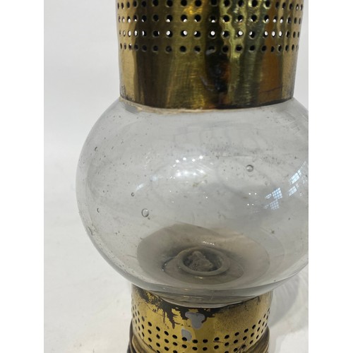 1091 - Vintage Marine Brass and Bubble Glass Oil / Kerosene Lantern. 22.5cm Height