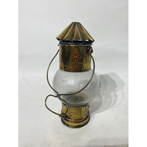 1091 - Vintage Marine Brass and Bubble Glass Oil / Kerosene Lantern. 22.5cm Height