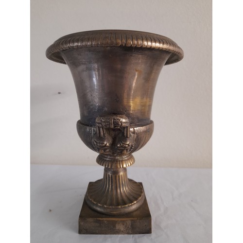 1092 - Vintage Brass Campana Mantel Urn Traces of silver plate, 21cm high