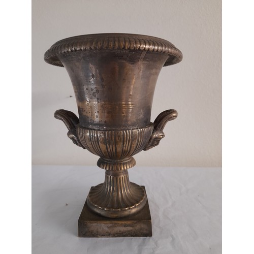 1092 - Vintage Brass Campana Mantel Urn Traces of silver plate, 21cm high