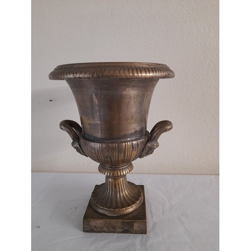 1092 - Vintage Brass Campana Mantel Urn Traces of silver plate, 21cm high