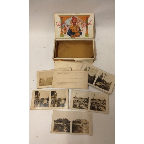 1205 - 45 Stereoscope cards, 'The Battle Field Series', contained in a vintage cigar box