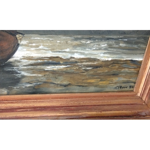 317 - Framed oil on canvas of a sailing boat at sea, 48cm x 38cm. Signed and dated lower right