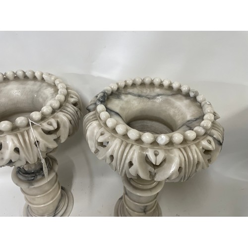 315 - A Pair of Alabaster Tazza / Urn, (2) 42cm high x 27cm wide