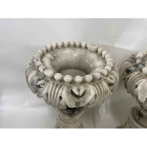 315 - A Pair of Alabaster Tazza / Urn, (2) 42cm high x 27cm wide