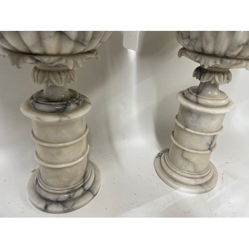 315 - A Pair of Alabaster Tazza / Urn, (2) 42cm high x 27cm wide