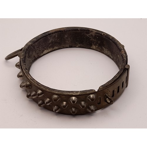 326 - 19th century Brass Studded Dog Collar with Leather Liner and ring for dog Lead. There are 6 adjustme... 