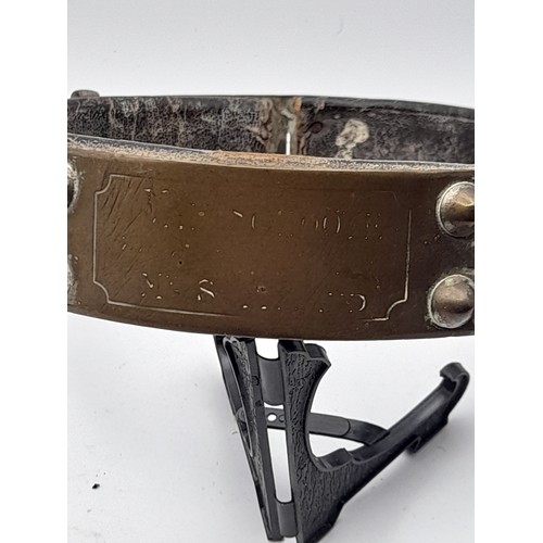 326 - 19th century Brass Studded Dog Collar with Leather Liner and ring for dog Lead. There are 6 adjustme... 