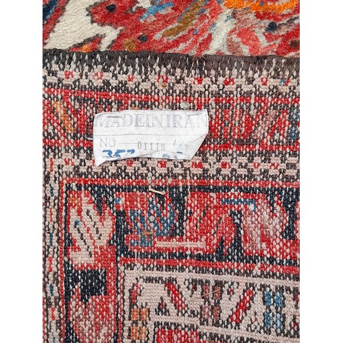 78 - Large Hand Made Red Ground Runner with 7 Geometric designs made in Iran, 355 x 90