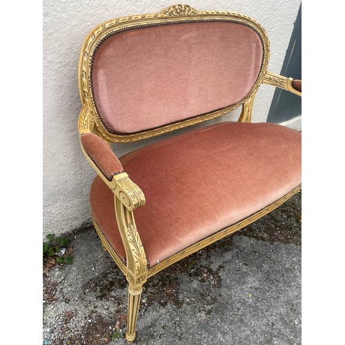 8 - French Painted Louis Style Two Seater Settle. 120 x 52 x 98cms