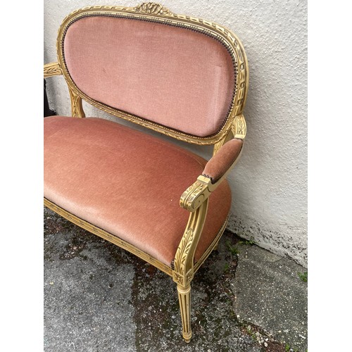 8 - French Painted Louis Style Two Seater Settle. 120 x 52 x 98cms